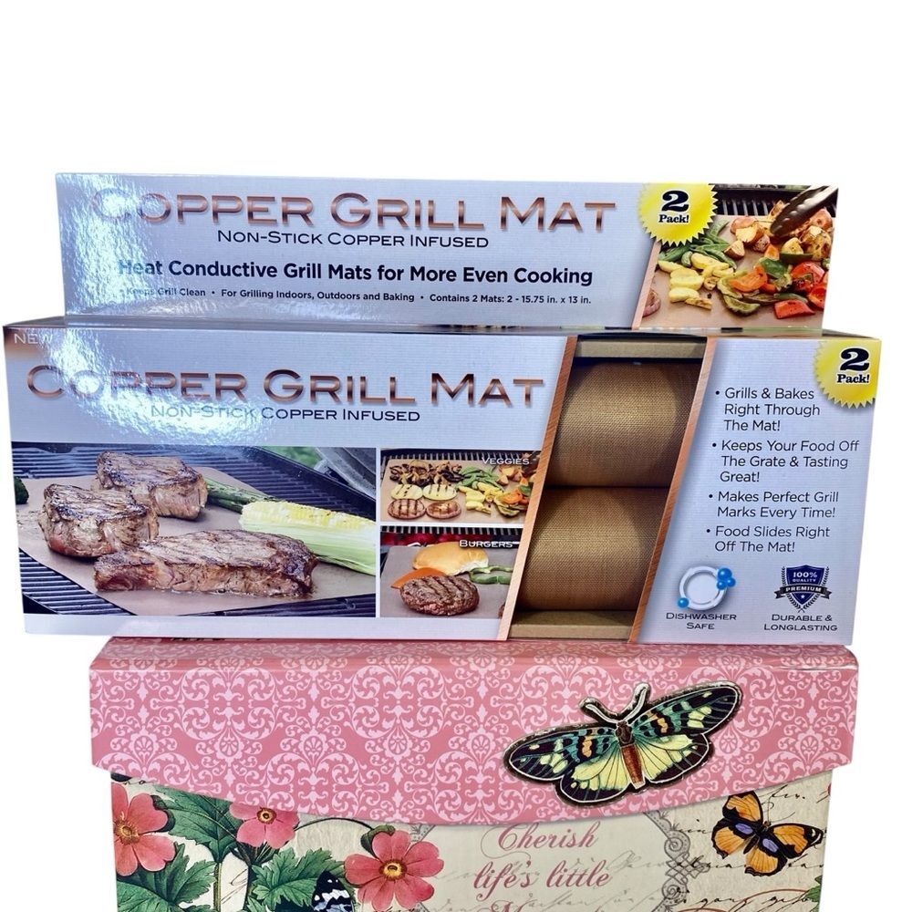 Copper Infused Grill Mat NWT 2 Pack Heat Conductive Non Stick 13" x 15.75"